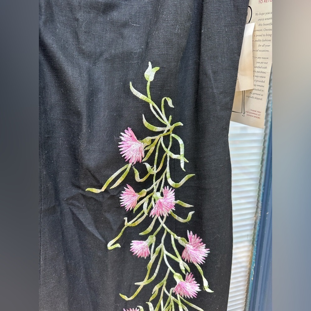 Vintage nwt linen cotton skinny strap fitted size 8 dress flower embroidery - Picture 2 of 8